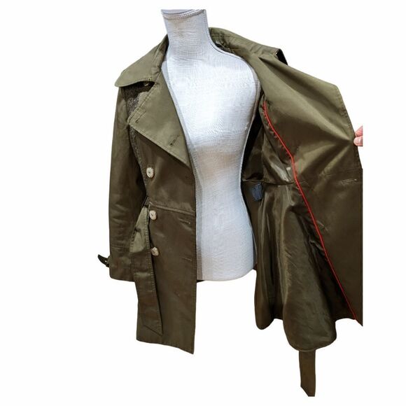 Steve Madden Women's Olive Green Double Breasted Peplum Trench Coat Size S - Picture 8 of 11